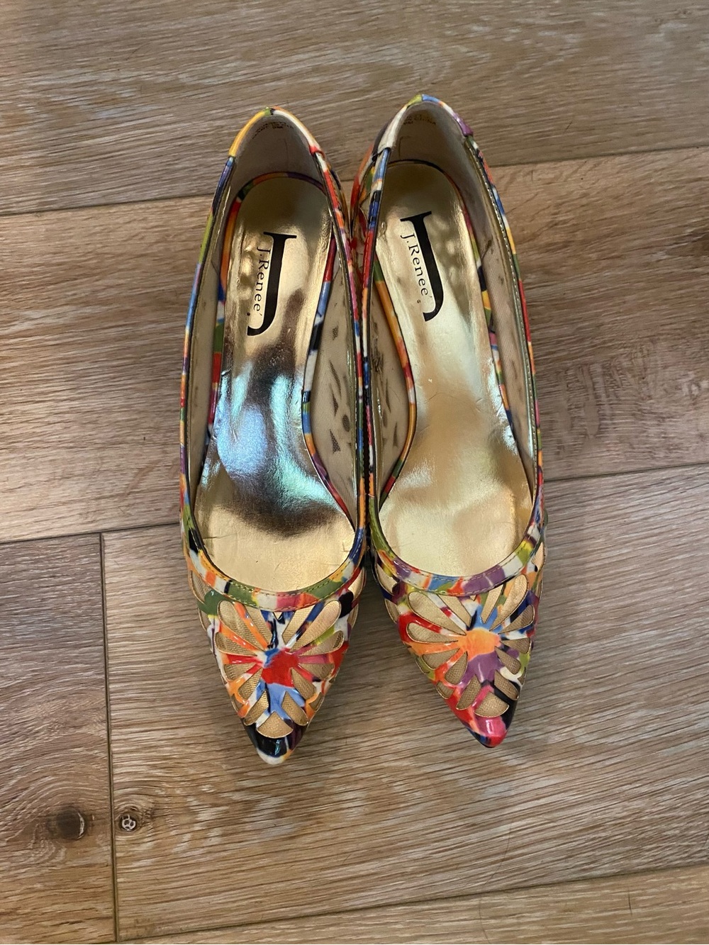 J. Renee Winsett Pointed Toe Floral Cutout Kitten Heels Multicolor Pumps Women's